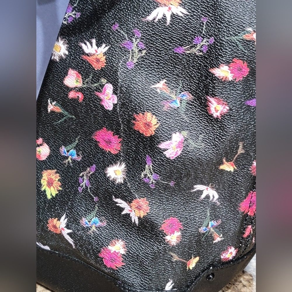 Rebecca Minkoff Cherish Black Floral Coated Canvas Large Shoulder Bag Tote Purse - Picture 5 of 16